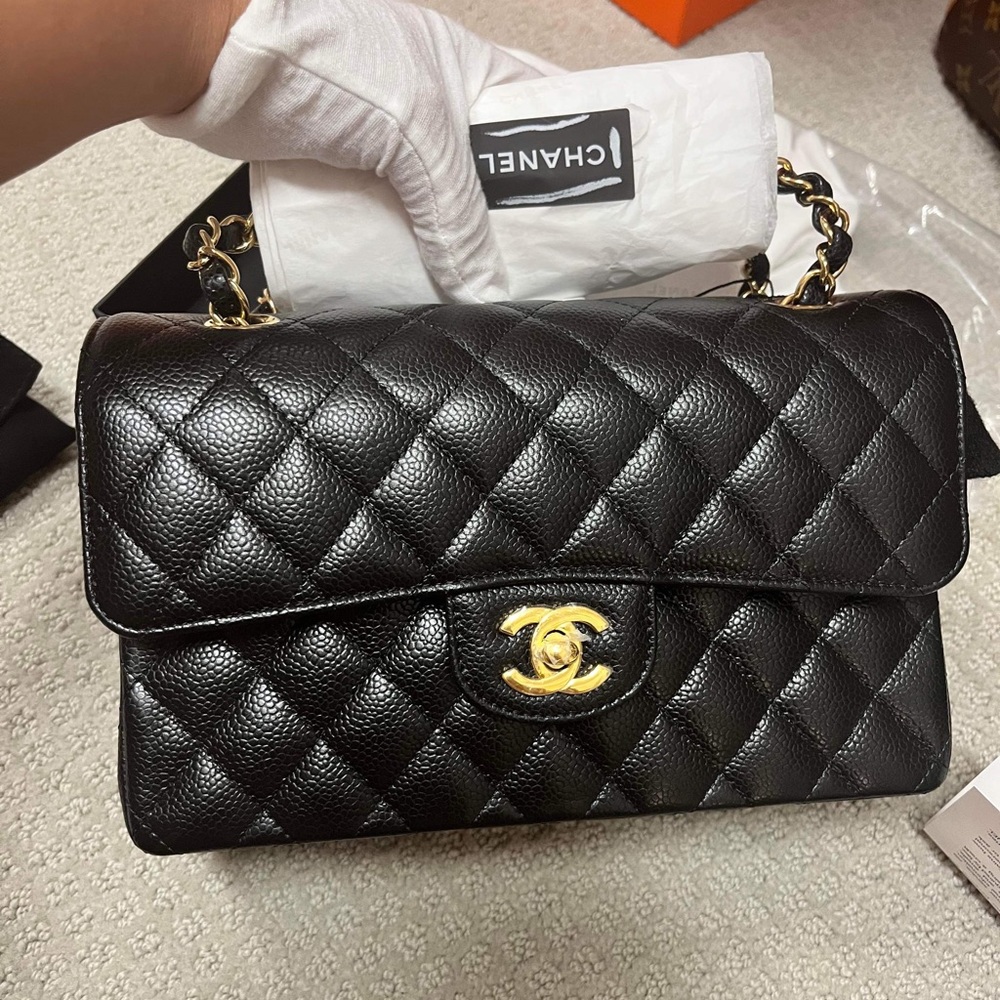 Chanel Small Classic Black Caviar Ghw